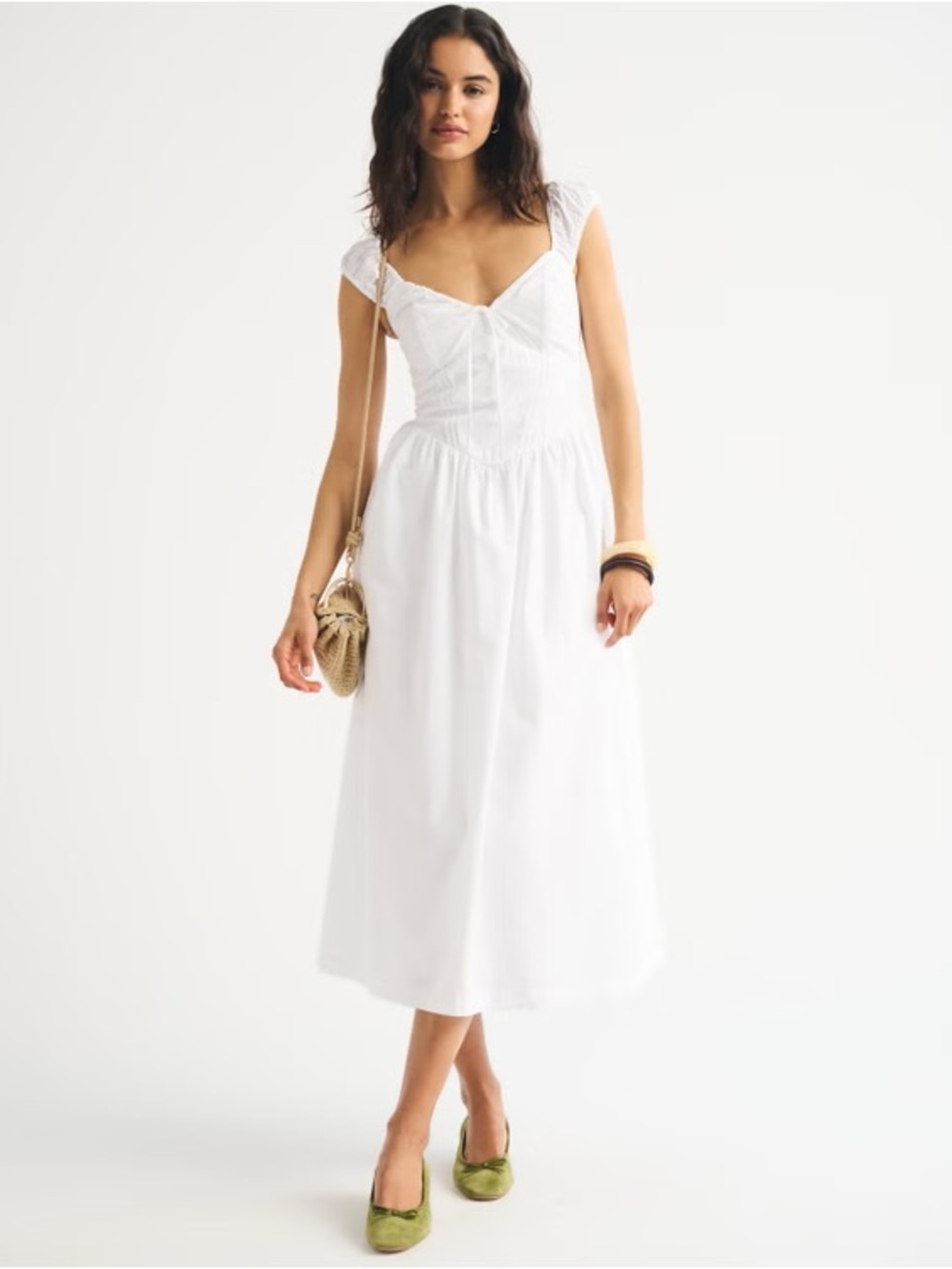 Abercrombie & Fitch - Corset Waist Midi Dress w/ Ruched Cap Sleeves